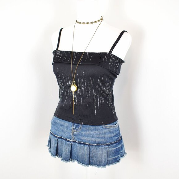 VTG 00s Y2K Next Era Black w/ Silver Glitter Cropped Tank Top Sz Junior's M - Picture 3 of 7